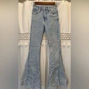 KanCan Blue and White Striped Flare Women’s Jeans